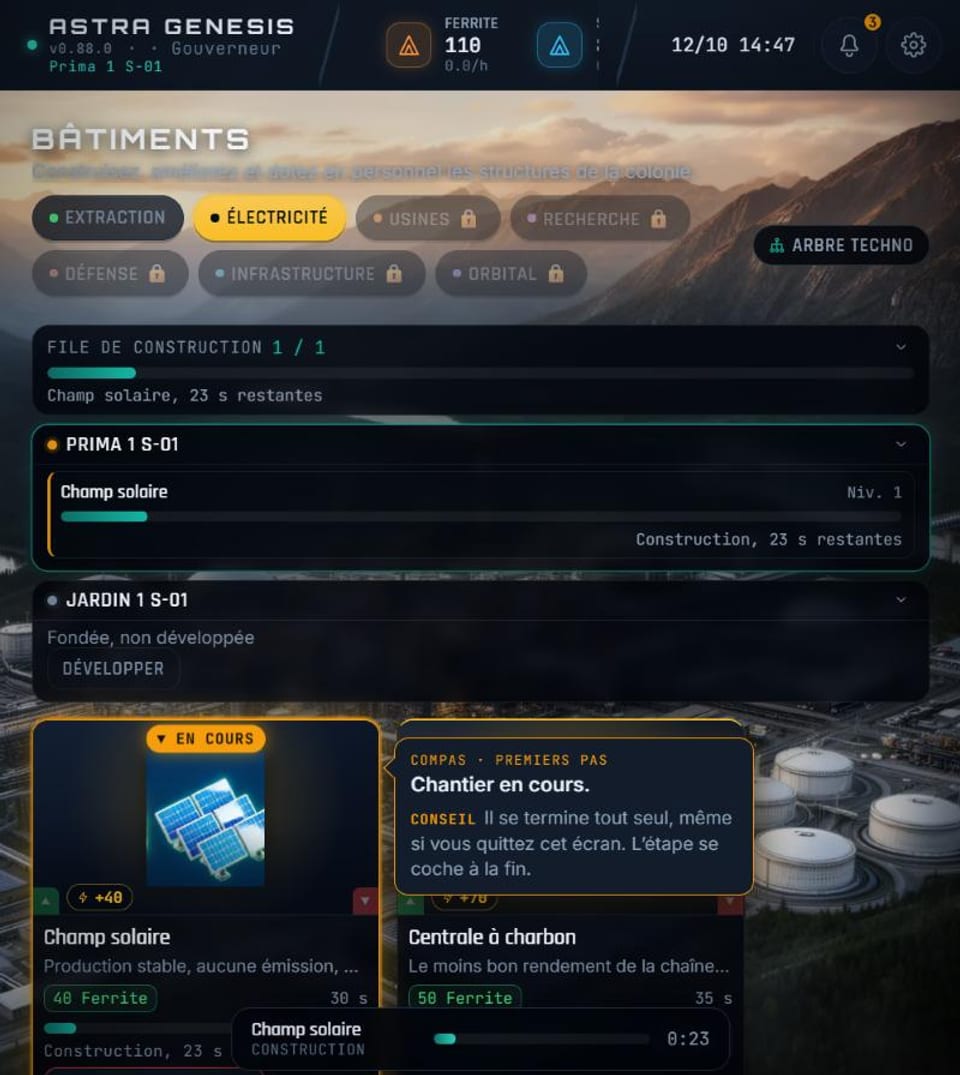 During a build: the card reads